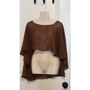 Brown Sheer Chiffon Poncho Top One Size Flowy Layering Blouse